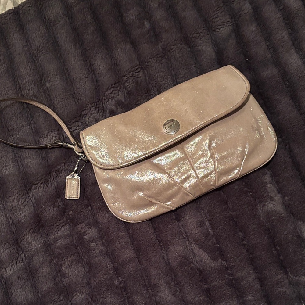 Coach Shimmering Silver Wristlet Clutch